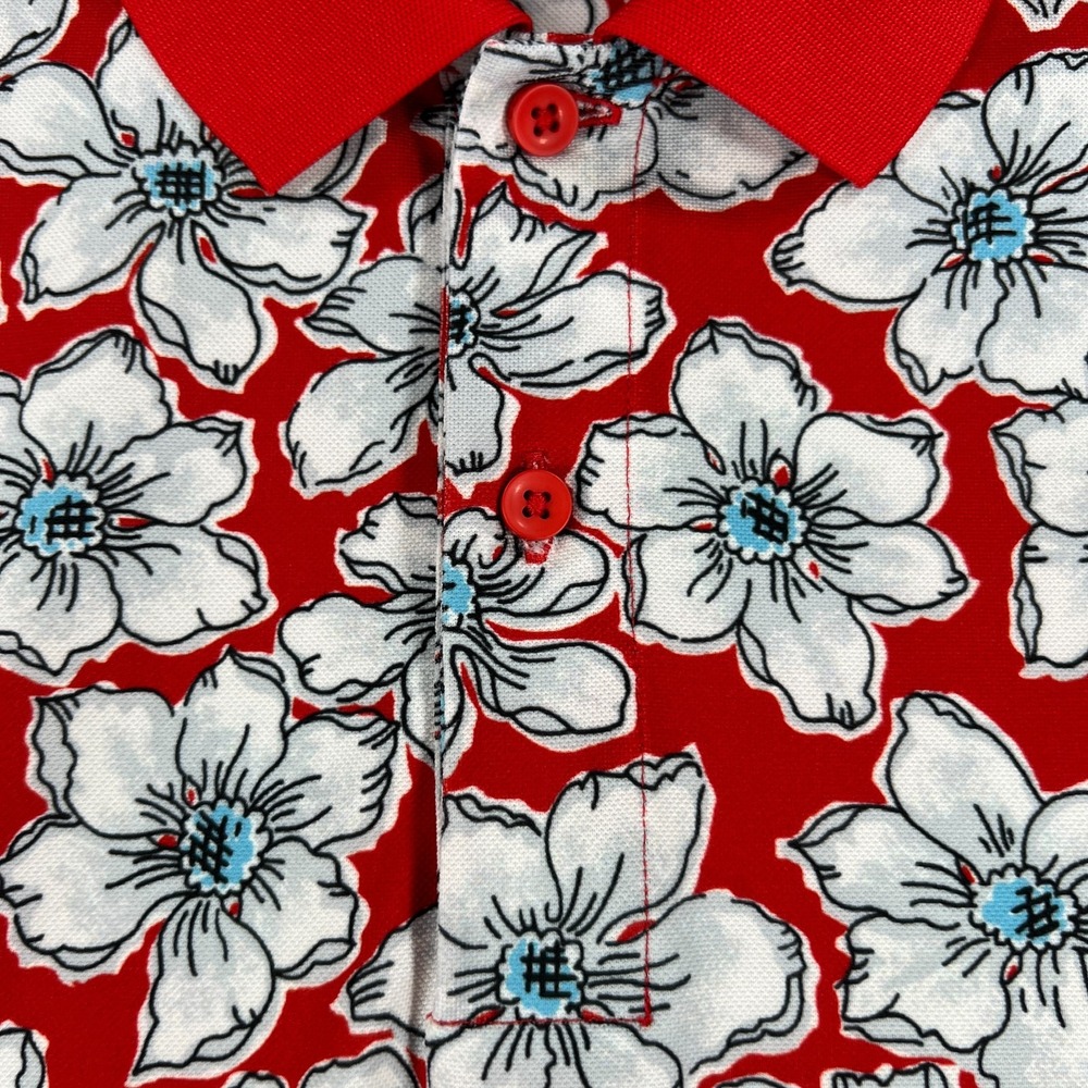 Bonobos Polo Shirt Mens Medium Red Floral Short Sleeve Casual Golf Slim Fit - Picture 6 of 12